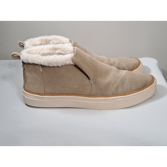 Toms Paxton Womens Tan Water Resistant Leather Faux Fur Lined Slip On Shoes Sz 9 - Picture 2 of 10